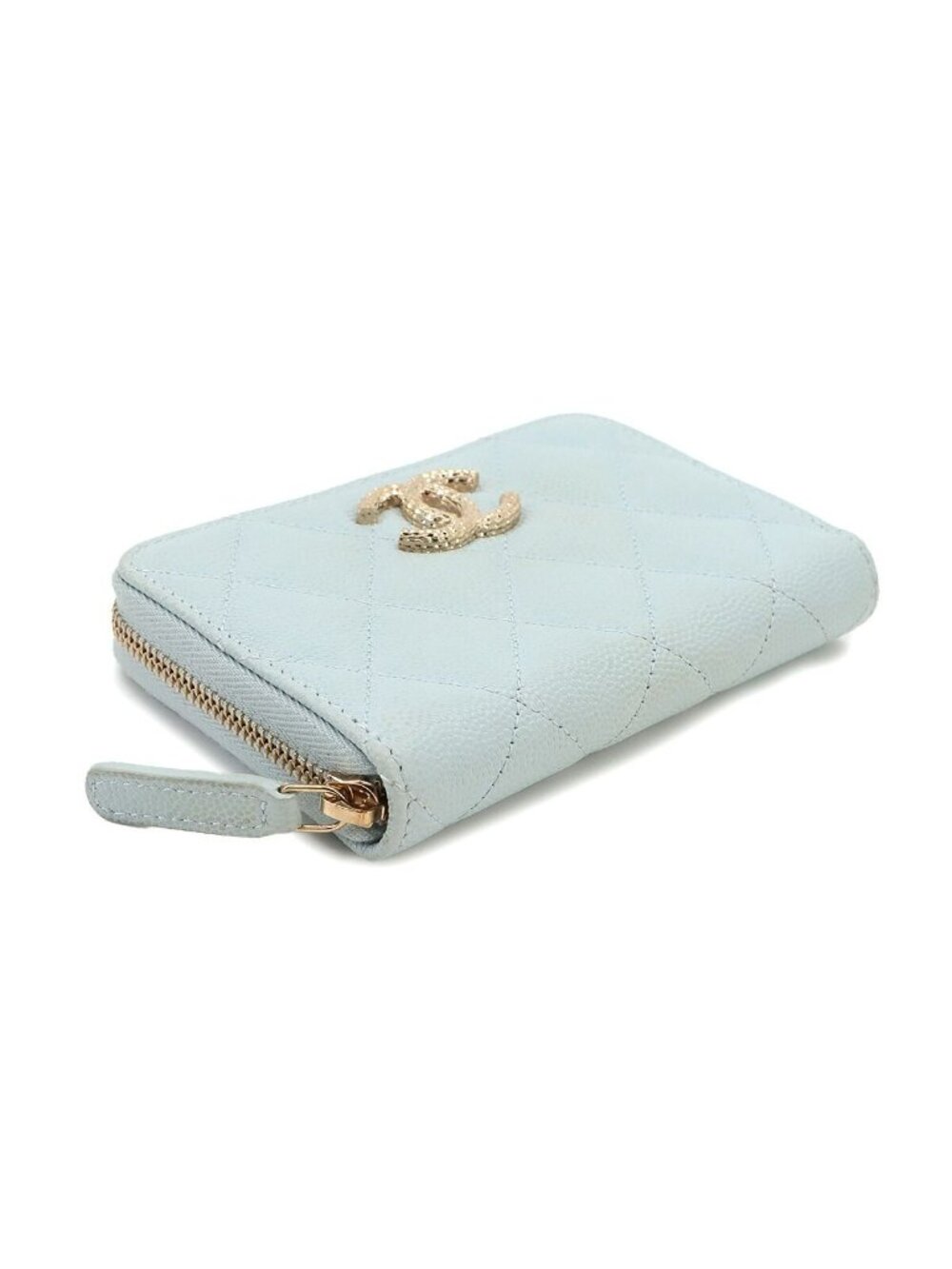 Chanel Quilted Coin Purse Caviar Leather Light Blue Gold - Picture 4 of 9